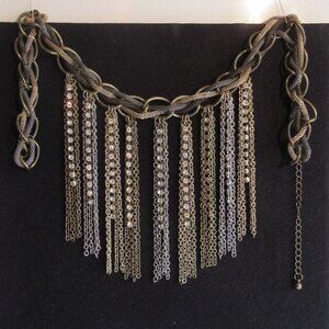 Steampunk, Chain & Crystal Choker, Gold, Silver, Bronze, Pewter, Rope, Link, Vtg